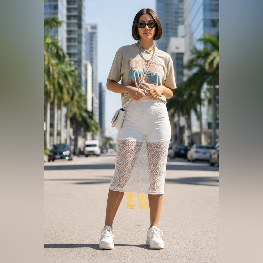 HALARA White Lace Midi Skirt Built-In Shorts 2-in-1 NWT Size S